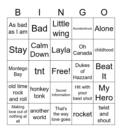 Roads Favorites summer 2024 Bingo Card