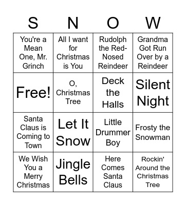 Christmas Songs Bingo Card