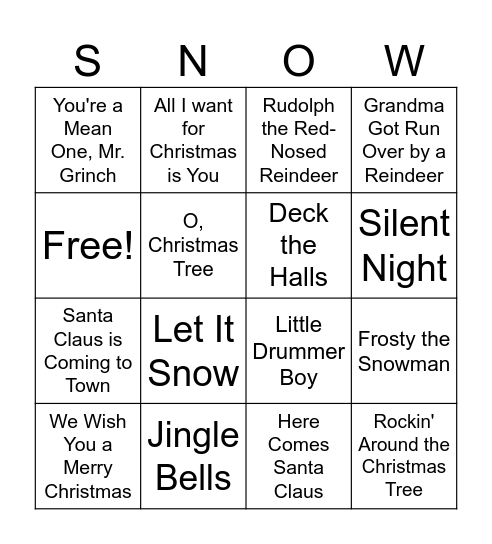 Christmas Songs Bingo Card