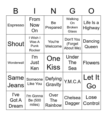 Music Bingo Card