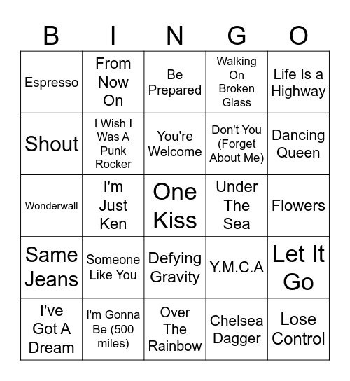 Music Bingo Card