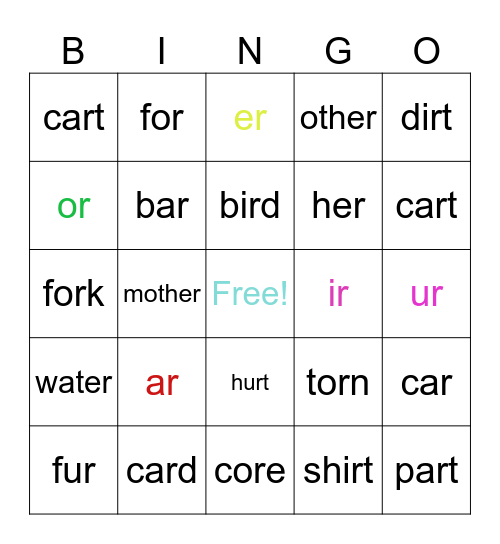 Bossy R Bingo Card