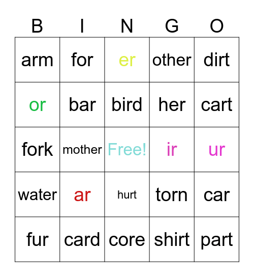 Bossy R Bingo Card