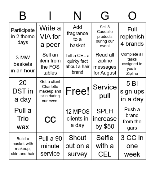 August Cool Down Challenge Bingo Card