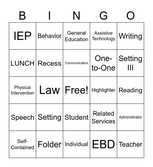 Paraprofessional Training Bingo Card