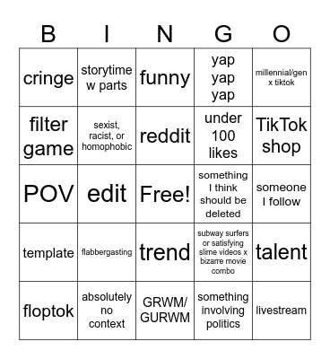 TikTok bingo Card