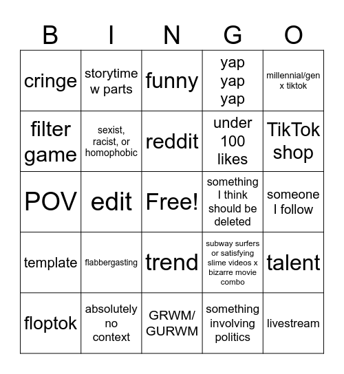 TikTok bingo Card