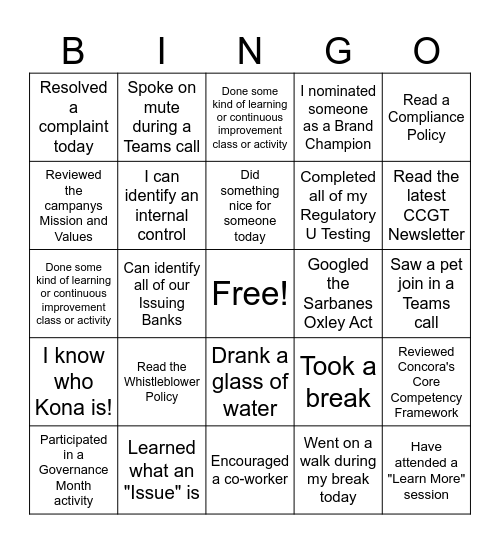 Governance Month 2024 A Bingo Card