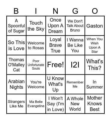 Disney Bingo Card