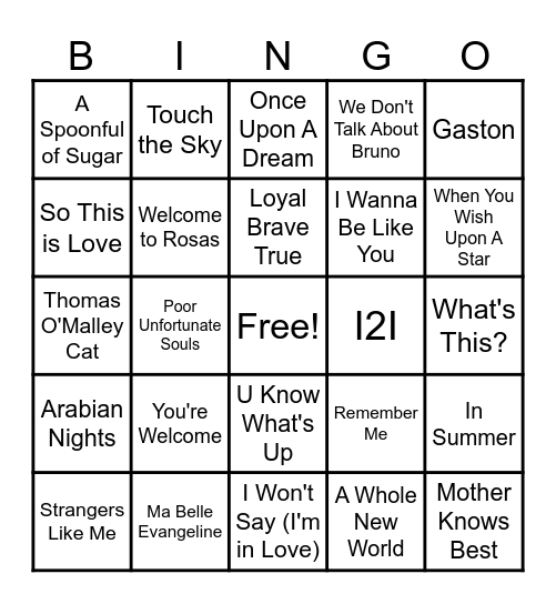 Disney Bingo Card