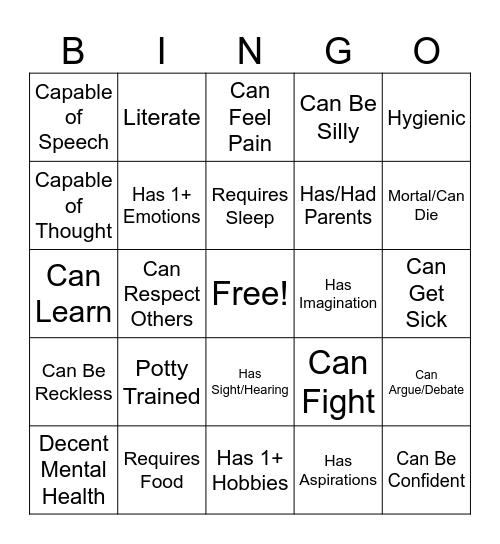 Very Easy Bingo Card