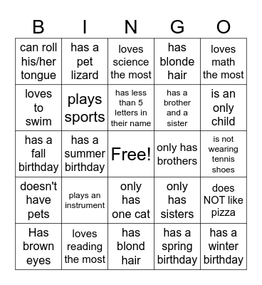 Getting To Know You Bingo Card