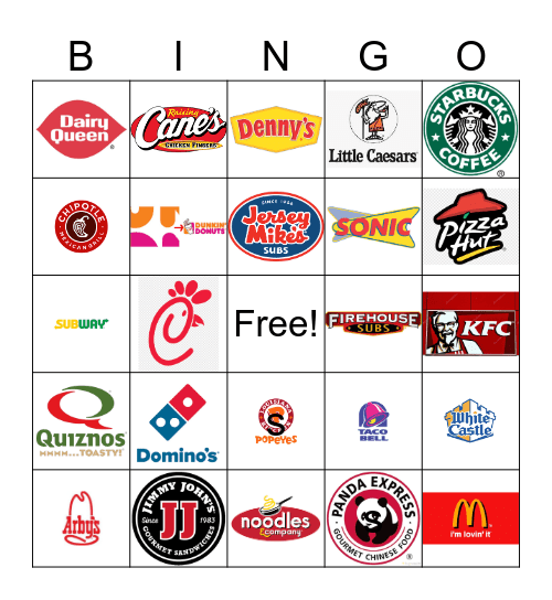 Fast Food Restaurant Logos Bingo Card