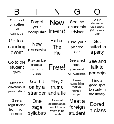 Sammy's Freshman Bingo Card