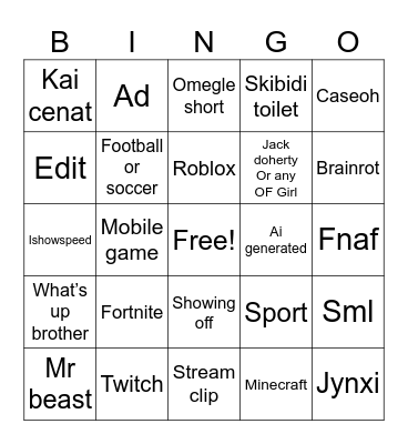 YouTube shorts bingo Card