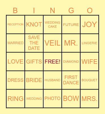 Bridal Shower Bingo Card