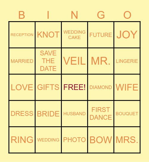 Bridal Shower Bingo Card