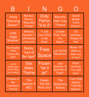 Music, Movies and More Bingo Card