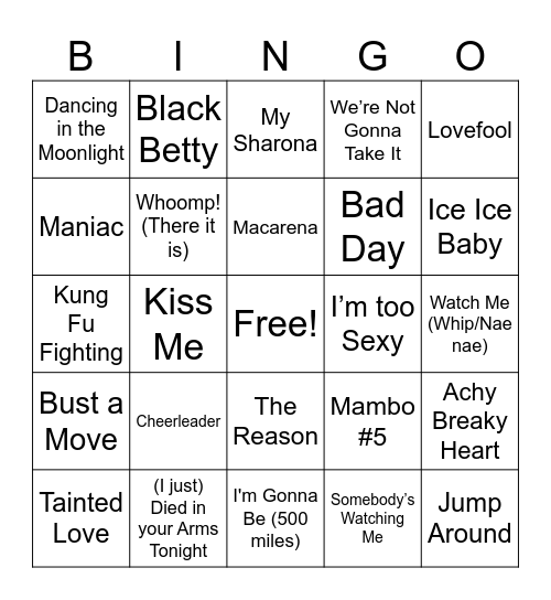 One Hit Wonders Bingo Card