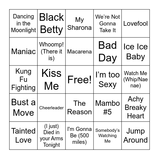 One Hit Wonders Bingo Card