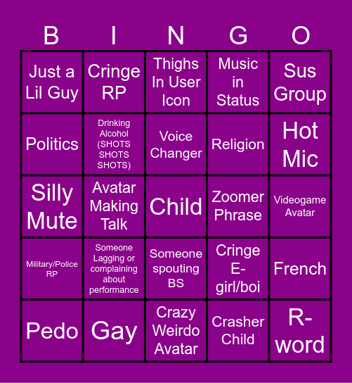 Vr-chat Bingo Card