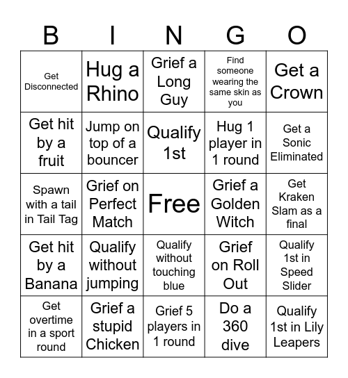 Fall Guys Bingo Card