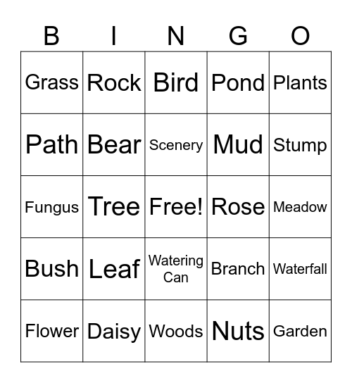 Nature Bingo Card