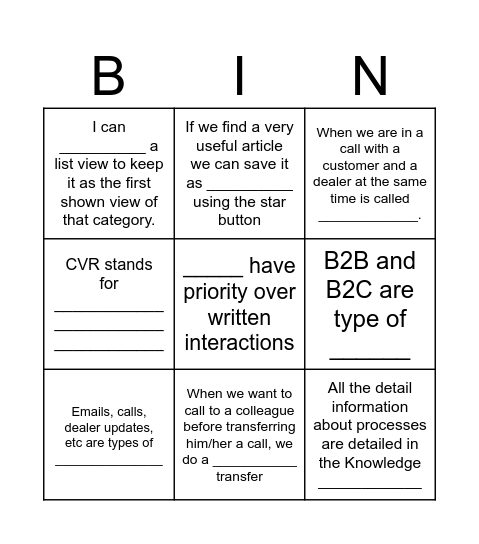 SIRIUS Basics Recap Bingo Card