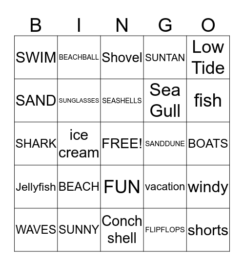 BEACH PARTY BINGO Card