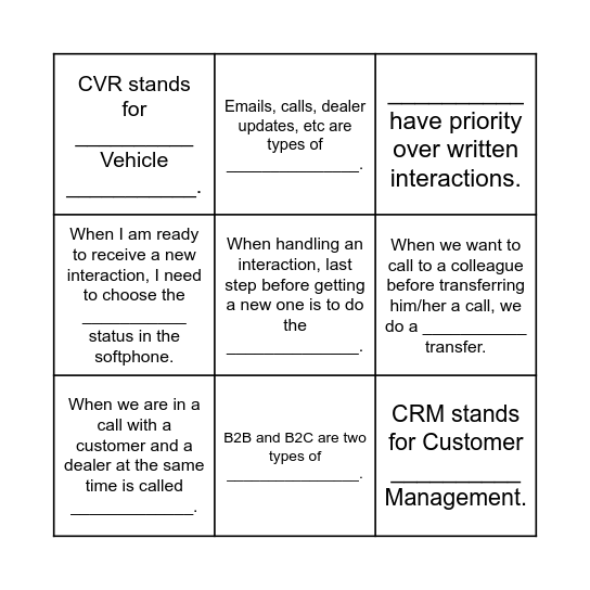 SIRIUS Basics Day 1 Recap Bingo Card