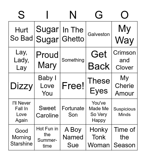 Singo- 1969 Bingo Card