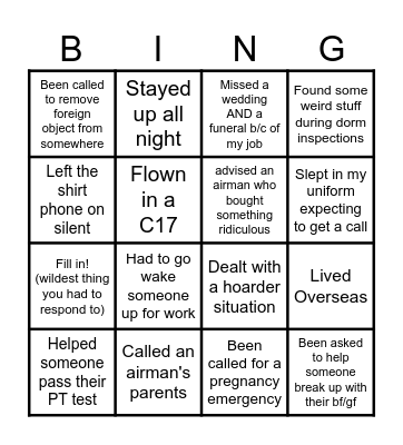 FIRST SERGEANTS: I have... Bingo Card