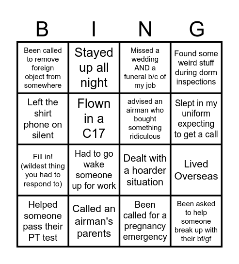 FIRST SERGEANTS: I have... Bingo Card