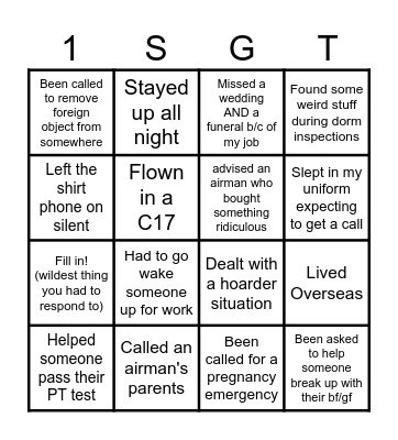 FIRST SERGEANTS: I have... Bingo Card