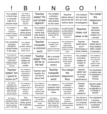 Fizx Bingo Card