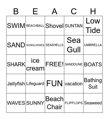 BEACH PARTY BINGO Card