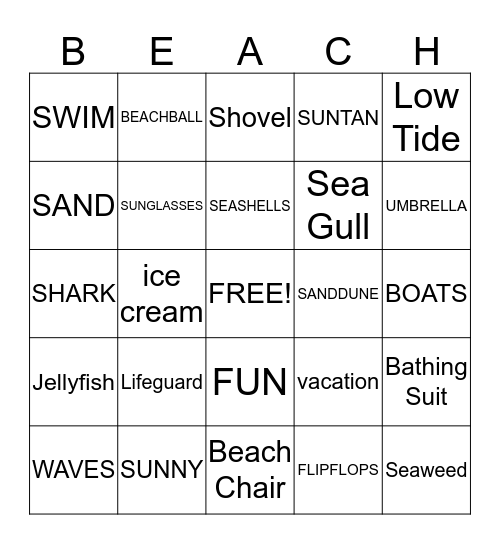 BEACH PARTY BINGO Card