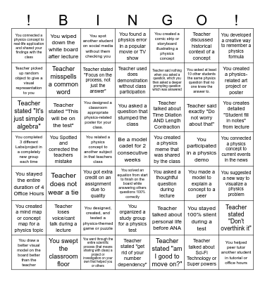 Fizx Bingo Card