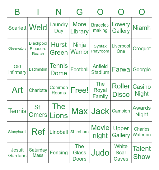 Stonyhurst Bingo! Bingo Card