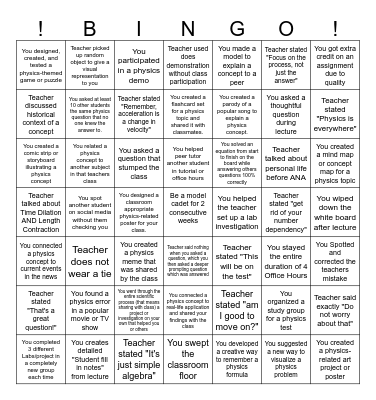 Fizx Bingo Card