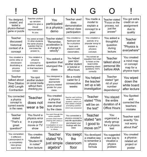 Fizx Bingo Card