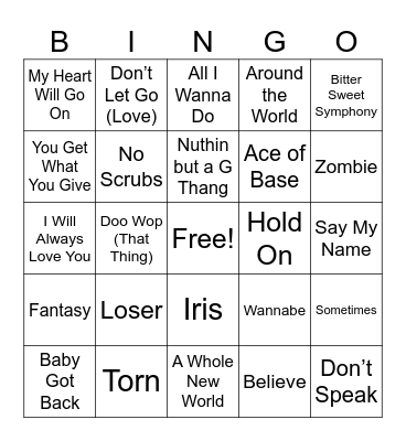Songs of the 1990's Bingo Card