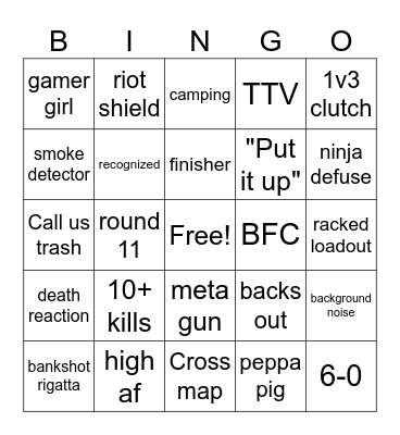 mw3 snd bingo Card
