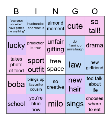 Cousin Bingo Card