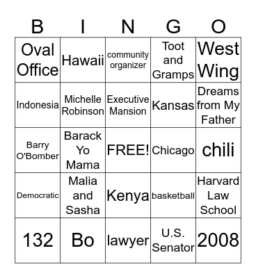 Barack Obama Bingo Card