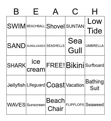 BEACH PARTY BINGO Card