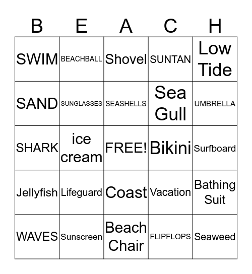 BEACH PARTY BINGO Card