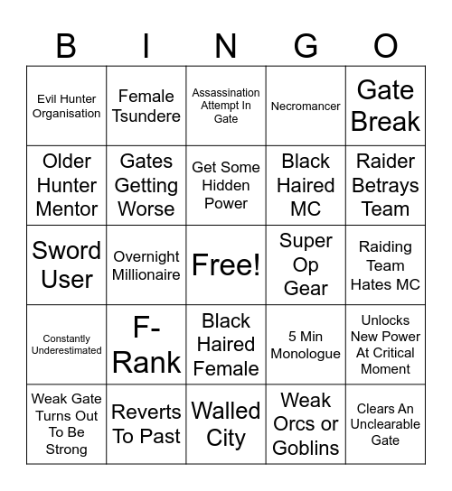 Korean Gate Manga Bingo Card