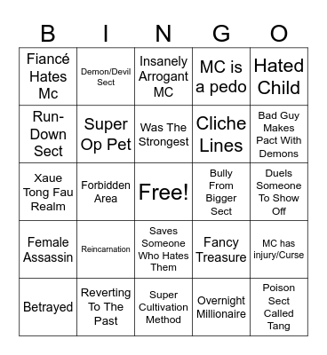 Chinese Cultivation Manga Bingo Card