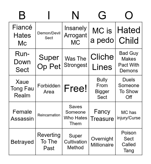 Chinese Cultivation Manga Bingo Card